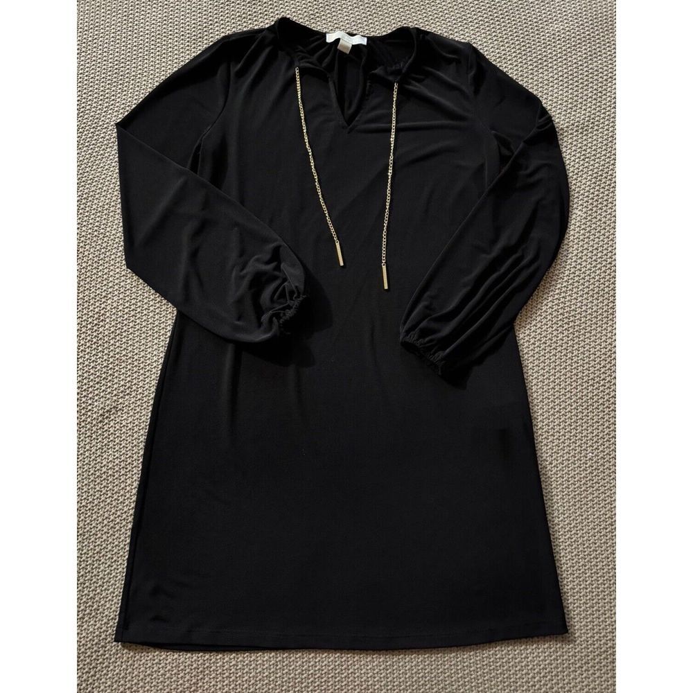 Michael Kors Women's Black Blouse‎ With Gold Chain Slinky Shirt Sz Xsmall